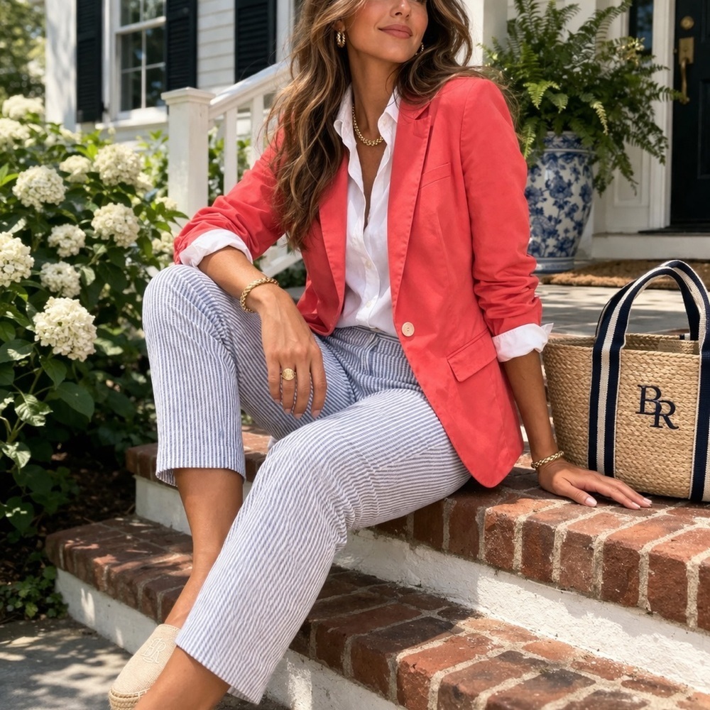 Banana Republic Pink One Button Tailored Cotton Blend Blazer Sz 12